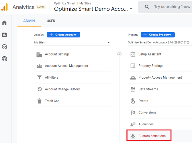 Custom definitions ga4
