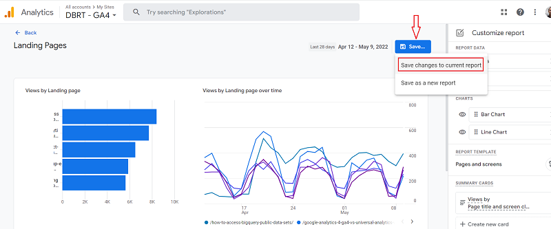 save changes to current report ga4