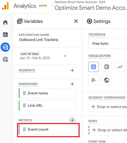Import the Event count metric to the report