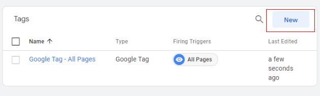 click on New to create a new tag