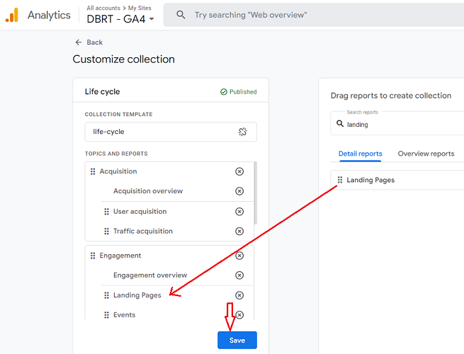 drag and drop report ga4