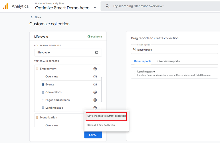 save changes to current collection