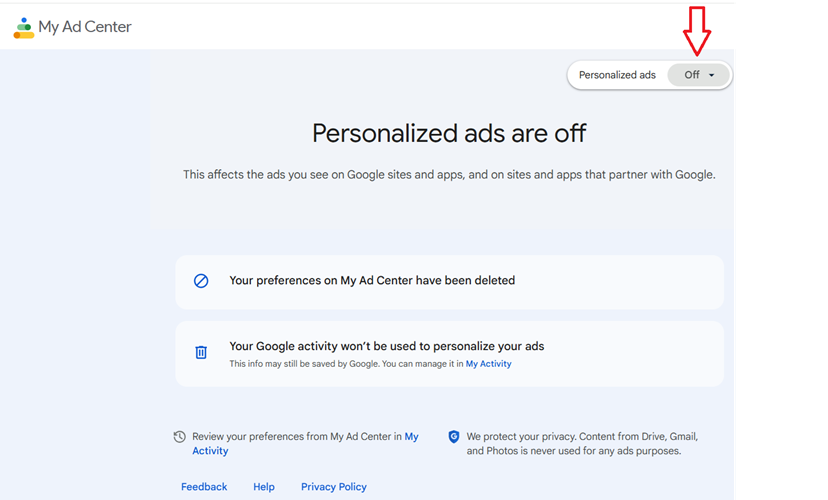 personalized ads off
