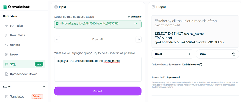 formula bot input output