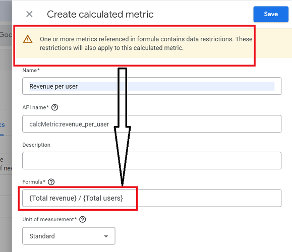 Not all metrics can be used together in a formula