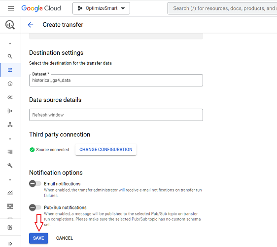 start your data transfer