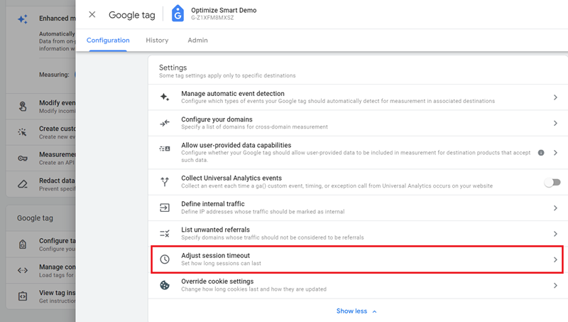 ‘Adjust Session timeout