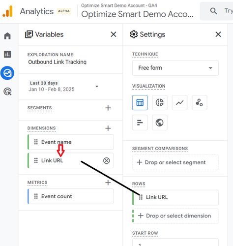 Double click on the dimension ‘Link URL