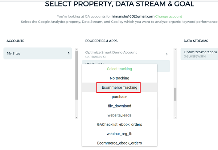 Select ‘Ecommerce Tracking