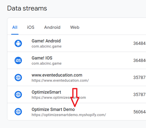 click on your web data stream