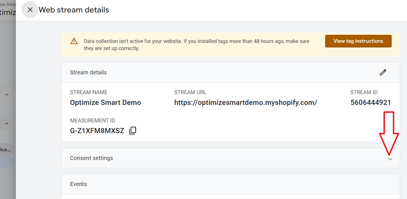 Click on the ‘Consent Settings drop down menu 1