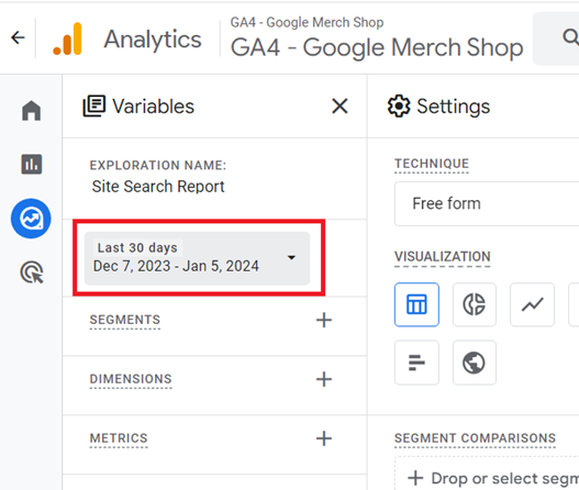 Set the date range to last 30 days