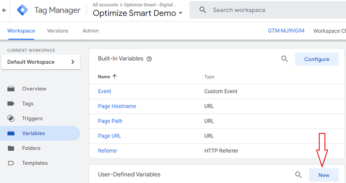 ‘New button next to ‘User Defined Variable