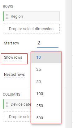 exploration report show rows