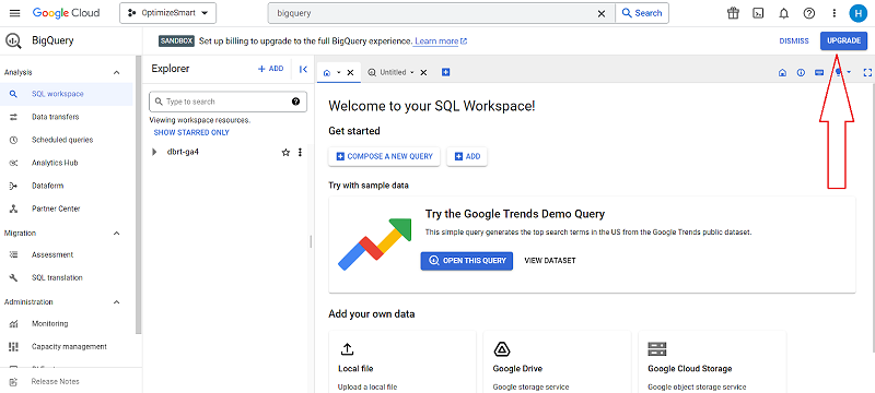 Click on the ‘Upgrade button at the top right hand side