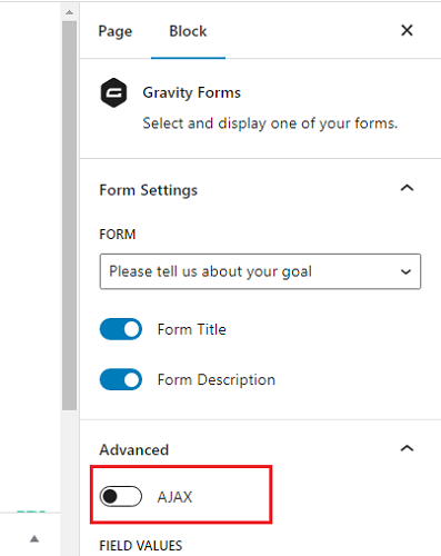 enable or disable Ajax submission gravity forms 1