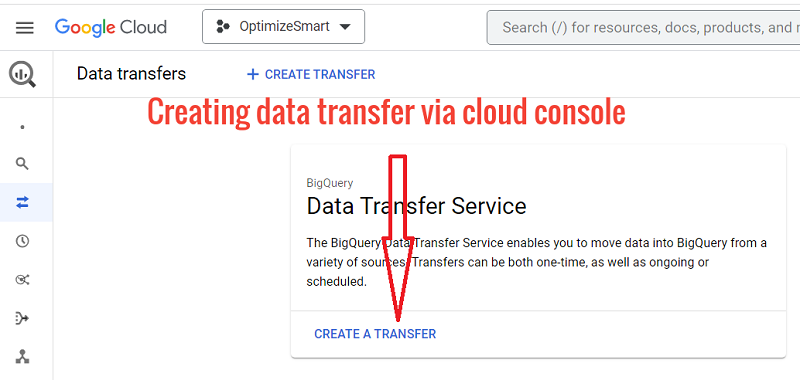 create a new data transfer