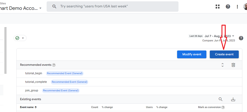 Using the ‘create event‘ feature in ga4