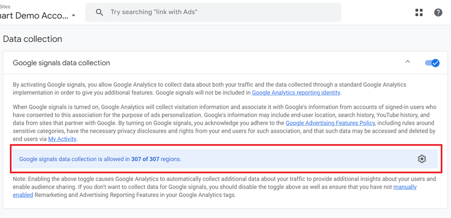 Make sure that Google Signals data collection is enabled at least in the region where you advertise
