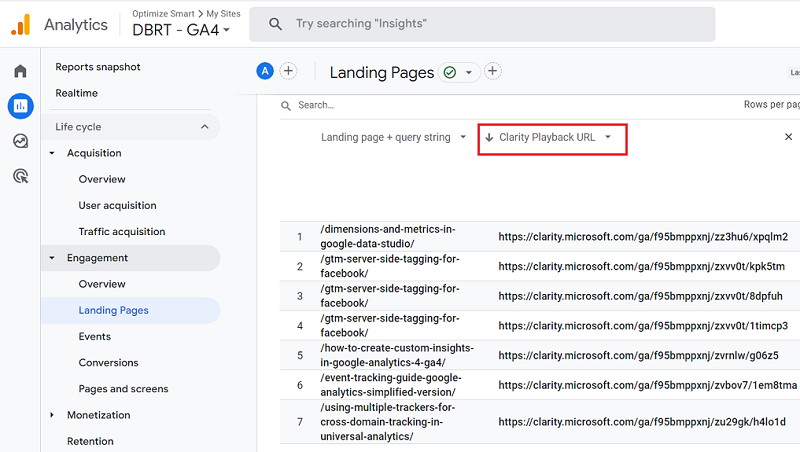 standard reports ga4 clarity playback url