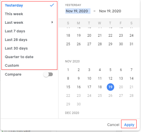 select date range