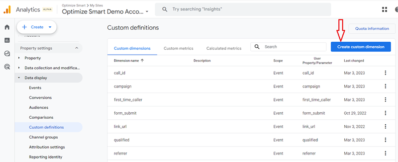 Create custom dimension