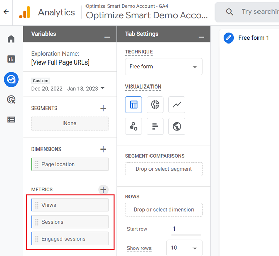 imported metrics listed