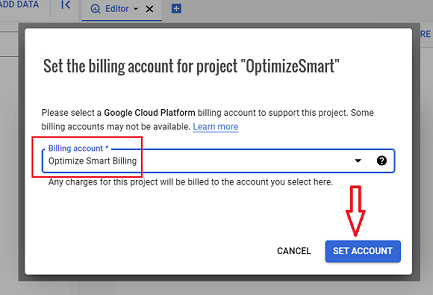Select your billing account from the drop down menu