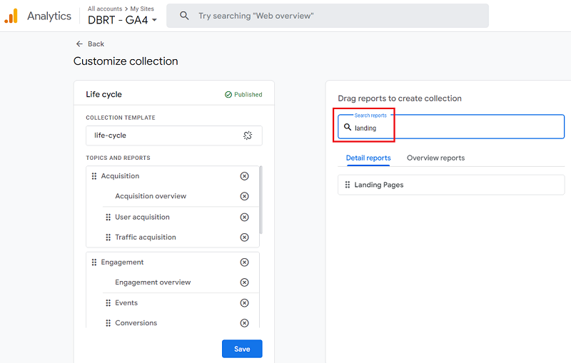 search landing pages report