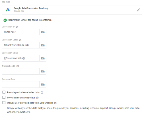 Include user provided data from your website