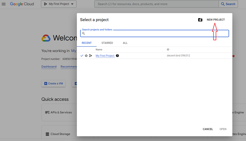 Click on the ‘New Project button