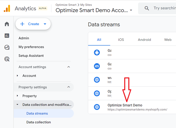 Click on the web data stream