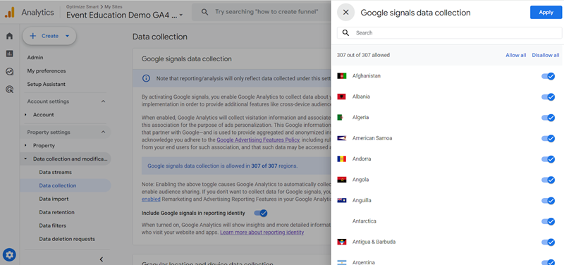 google signals data collection