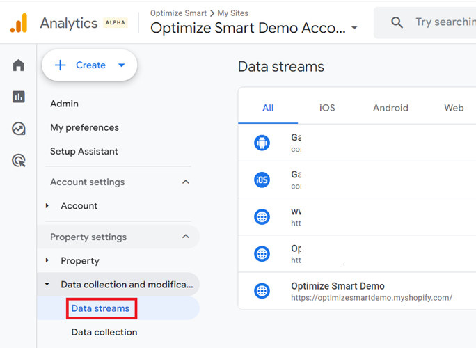 Click on ‘Data Streams