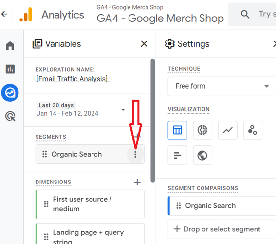 Hover your mouse over the ‘Organic Search‘ segment ga4