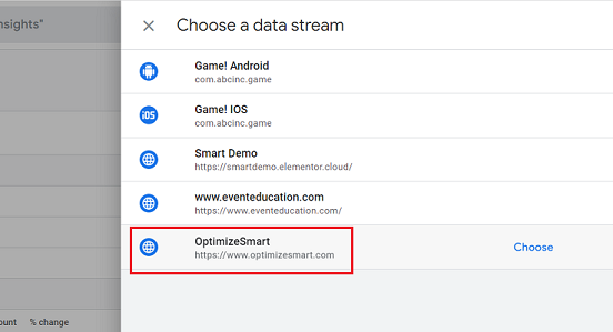 Click on the web data stream form tracking