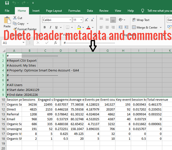 delete header meta data and comments