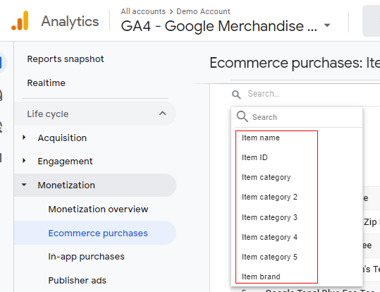 ecommerce dimensions