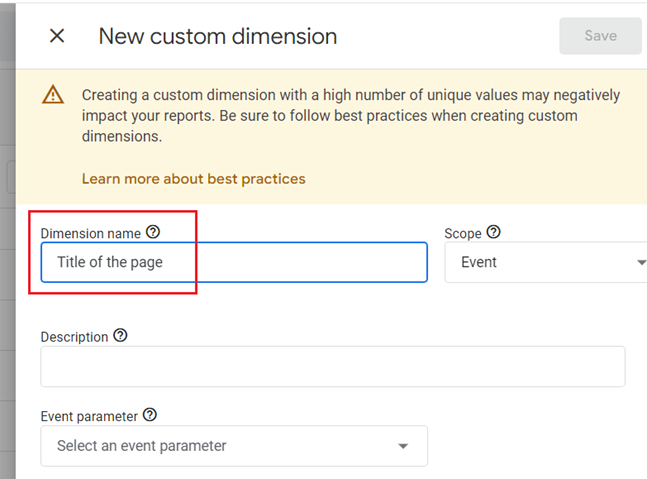 Enter a name for your custom dimension