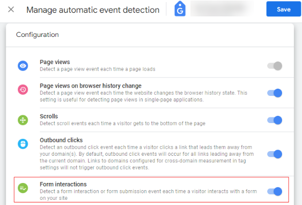 ‘automatic event detection for Form interactions is turned on
