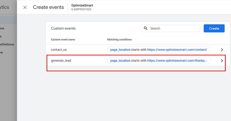 You should now see your new custom event listed