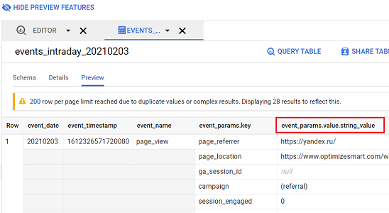 event params.value .string value