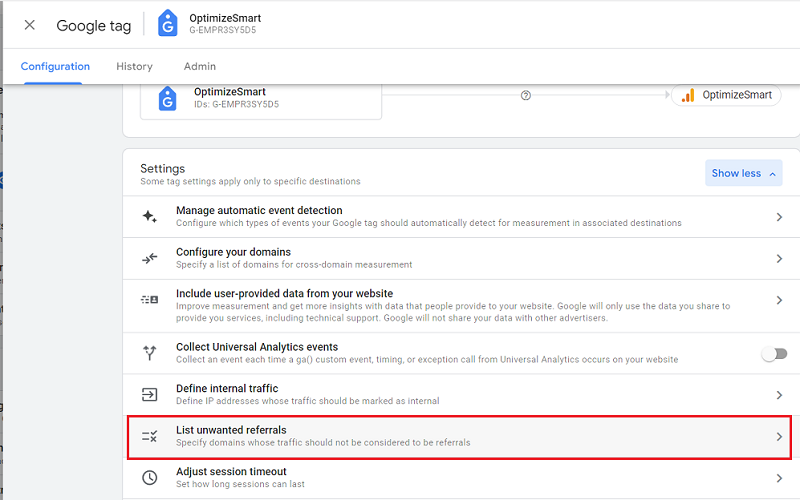 ga4 List unwanted referrals