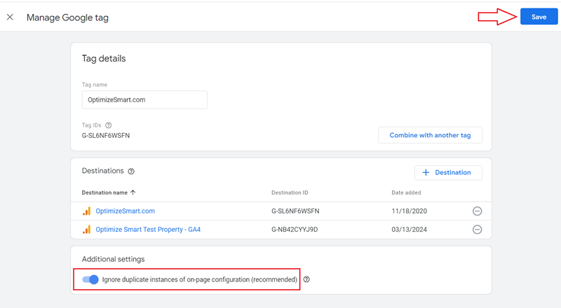Ignore duplicate instances of on page configuration