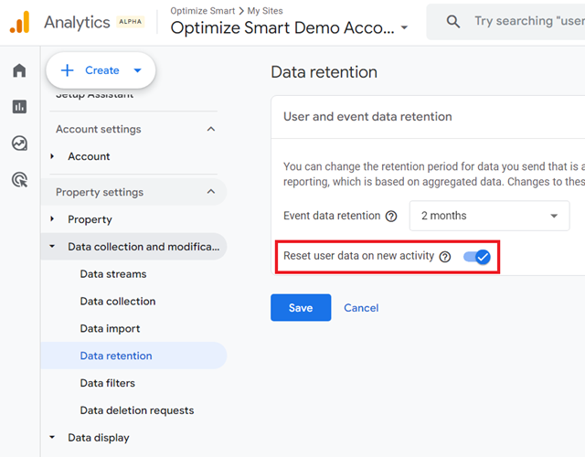 data retention is reset on the new users activity