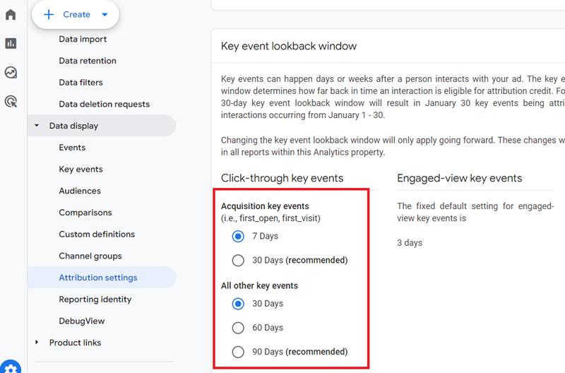 Key event lookback window GA 1