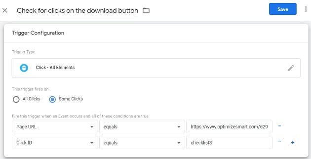 gtm event tracking check for clicks on the download button