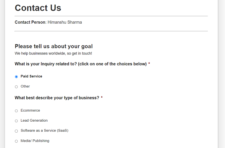 form embedded on website