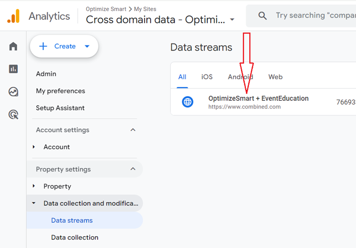 Click on the new web data stream you created