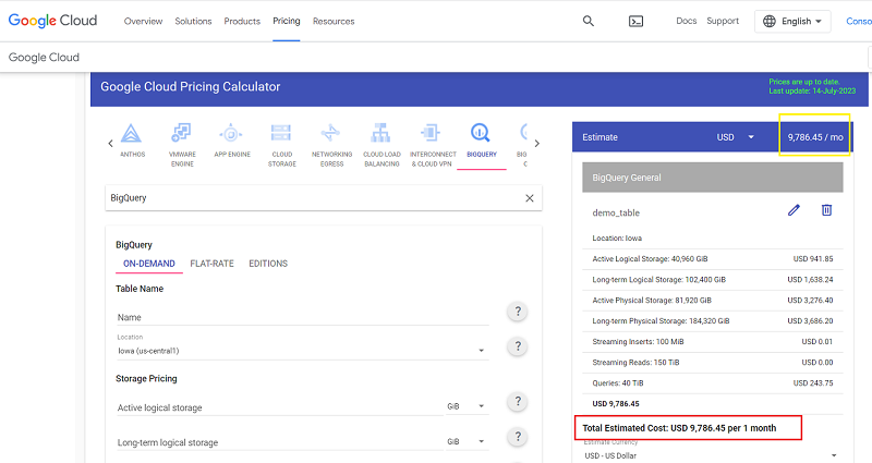 google cloud pricing calculator